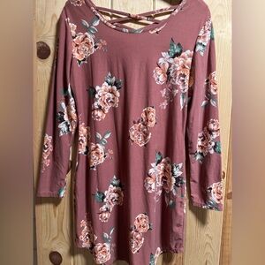 Blush floral long sleeve dress with crossed back